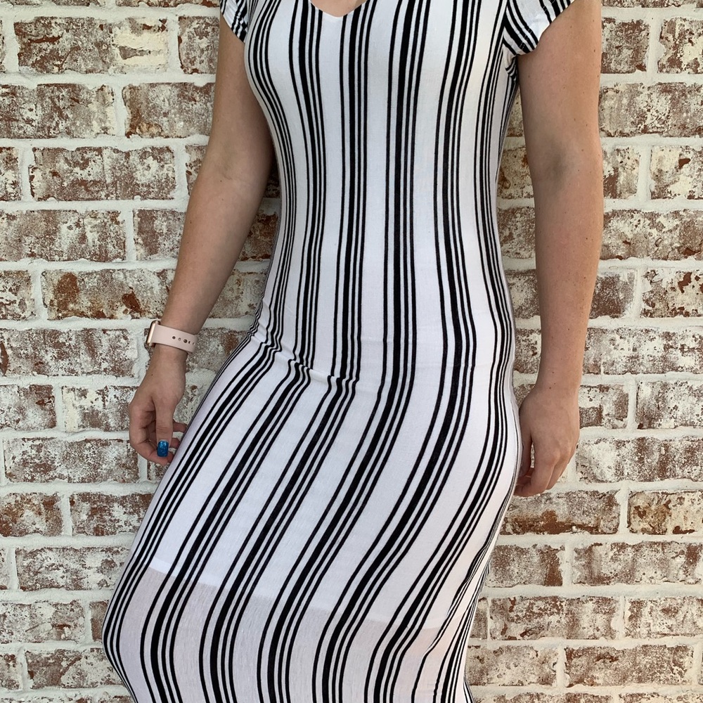 Form fitting Black and White Striped sundress
